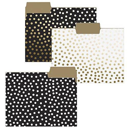 Graphique Gold Dots File Folder Set - File Set Includes 9 Folders with 3 Unique Polka Dot Designs, Embellished w/ Gold Foil on Durable Triple-Scored Coated Cardstock, 11.75" x 9.5"