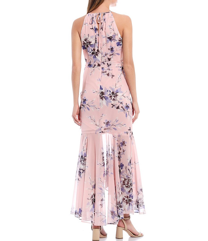 White Boho Stripes & Floral Print Floor Length Tank Dress