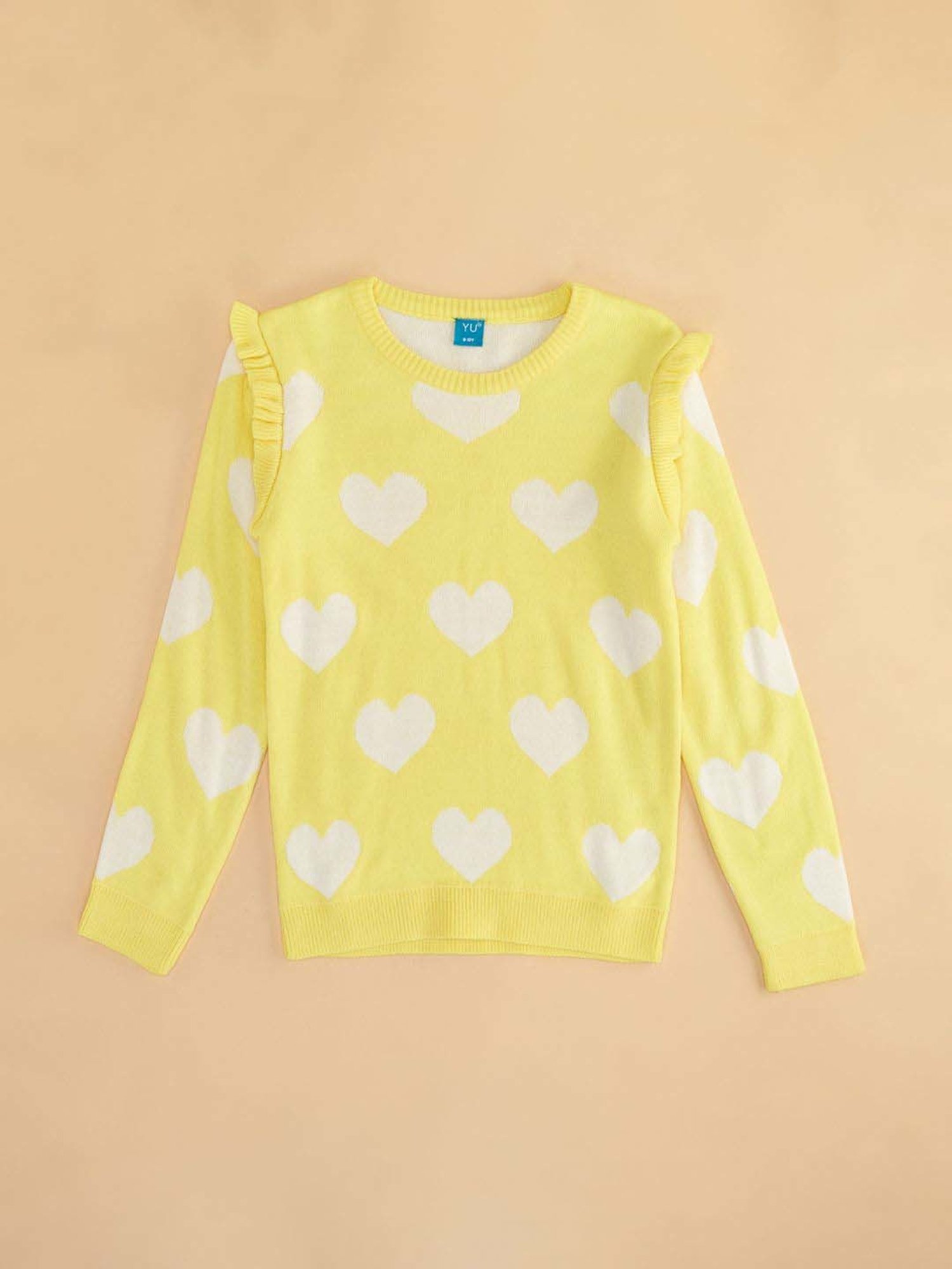 YU by Pantaloons Kids Yellow & White Printed Full Sleeves Sweater