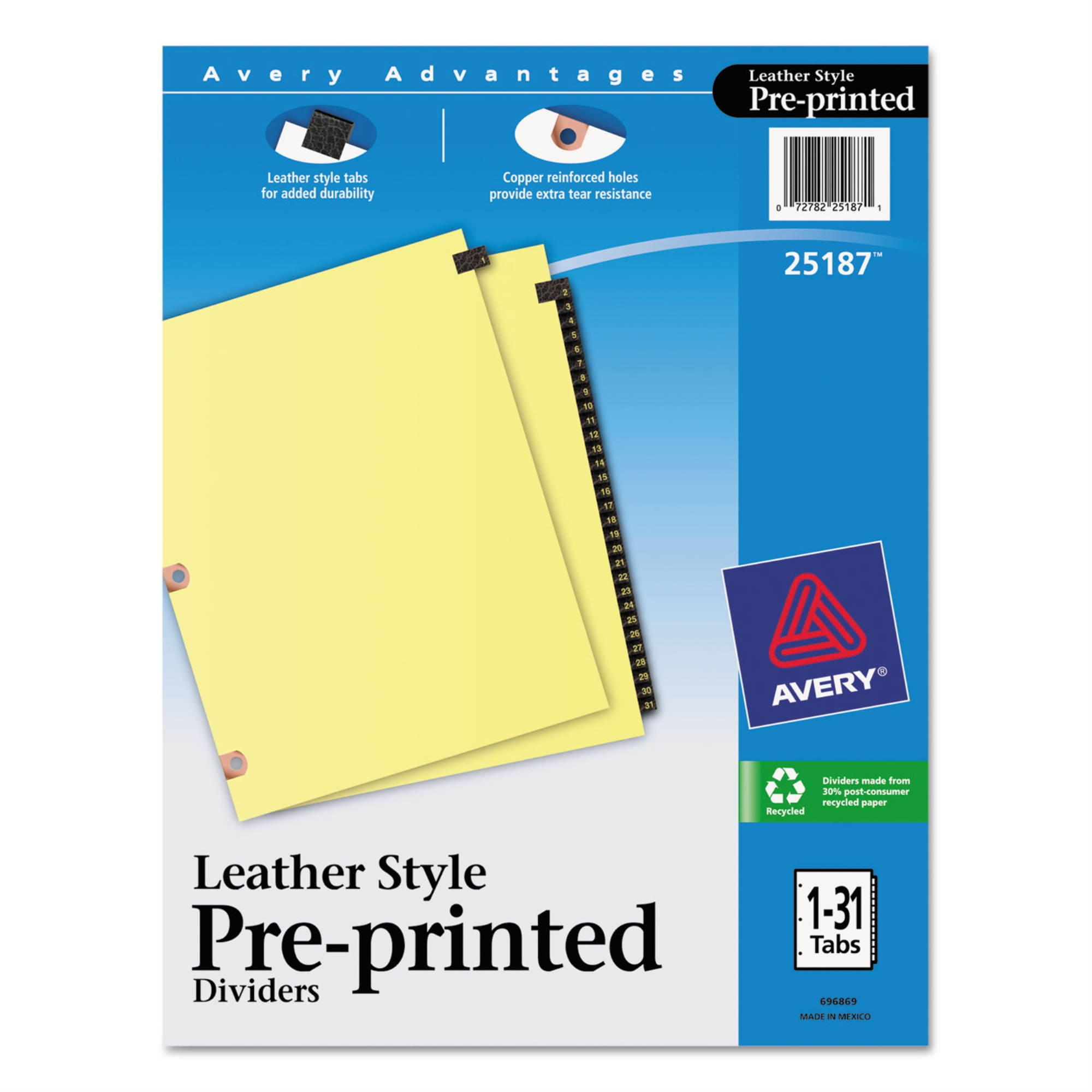 Avery Preprinted Black Leather Tab Dividers with Copper Reinforced Holes ,INDEX,BNDR,11X8.5,DAILY