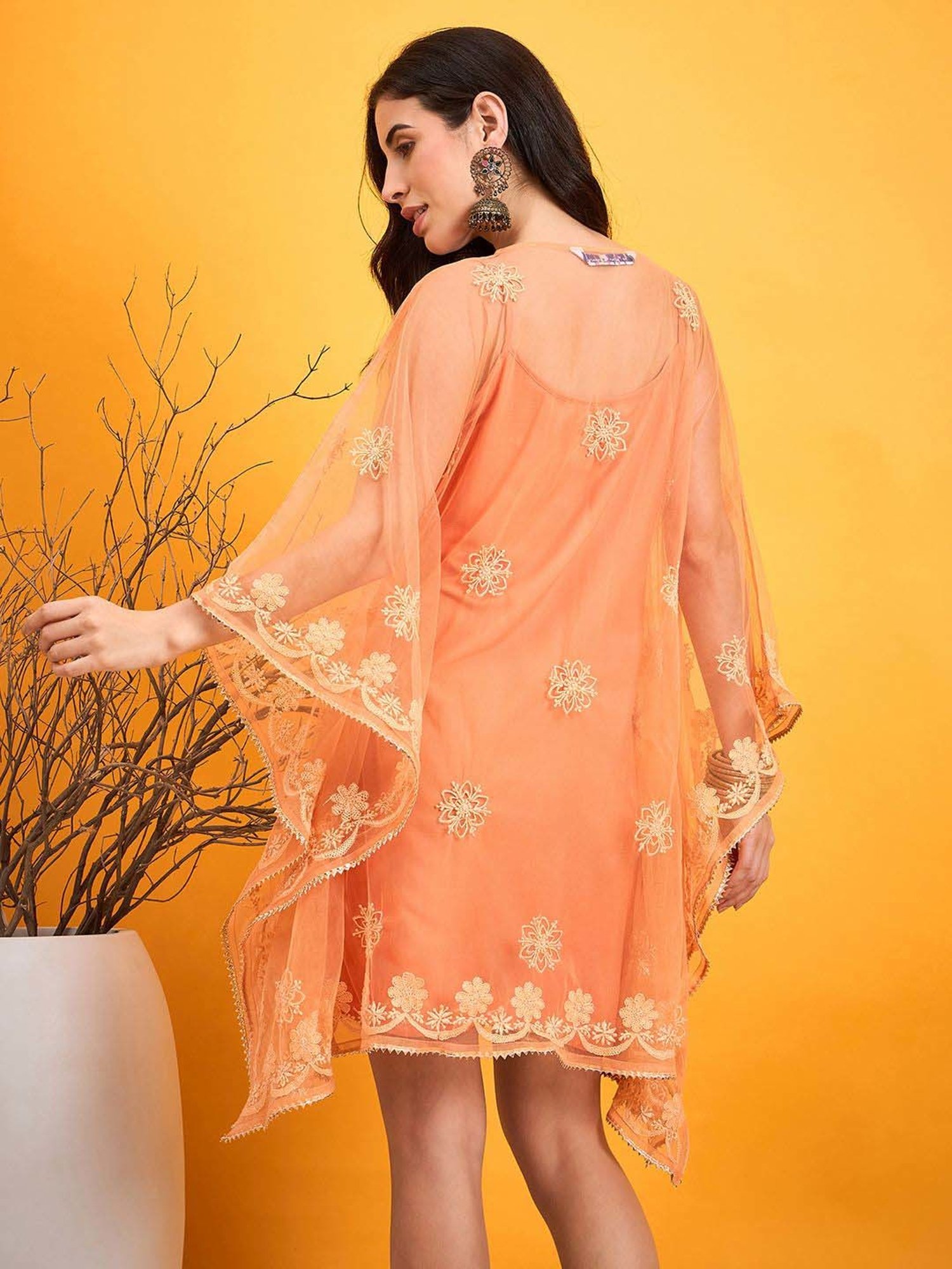 The Kaftan Company Orange Embroidered Kaftan