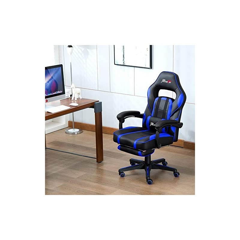 Ergonomic Gaming Chair with Footrest, Professional Gamer Design Home Office Computer Executive Swivel Racing Chair, PU Leather Padding Desk Chair (Black&Green)