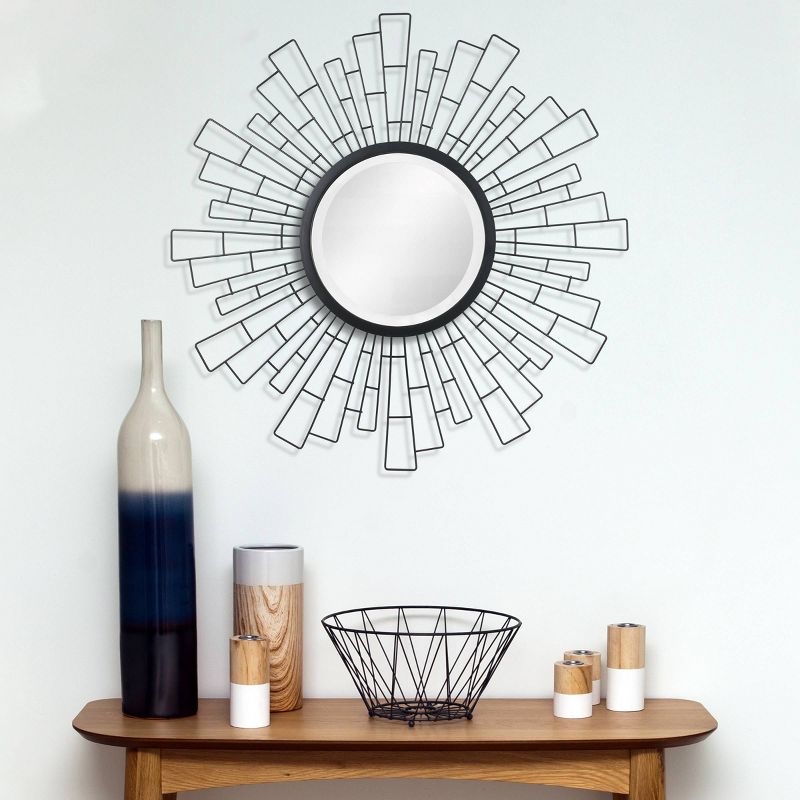 23.5" x 23.5" Metal Geometric Sunburst Decorative Wall Mirror Black - Stonebriar Collection