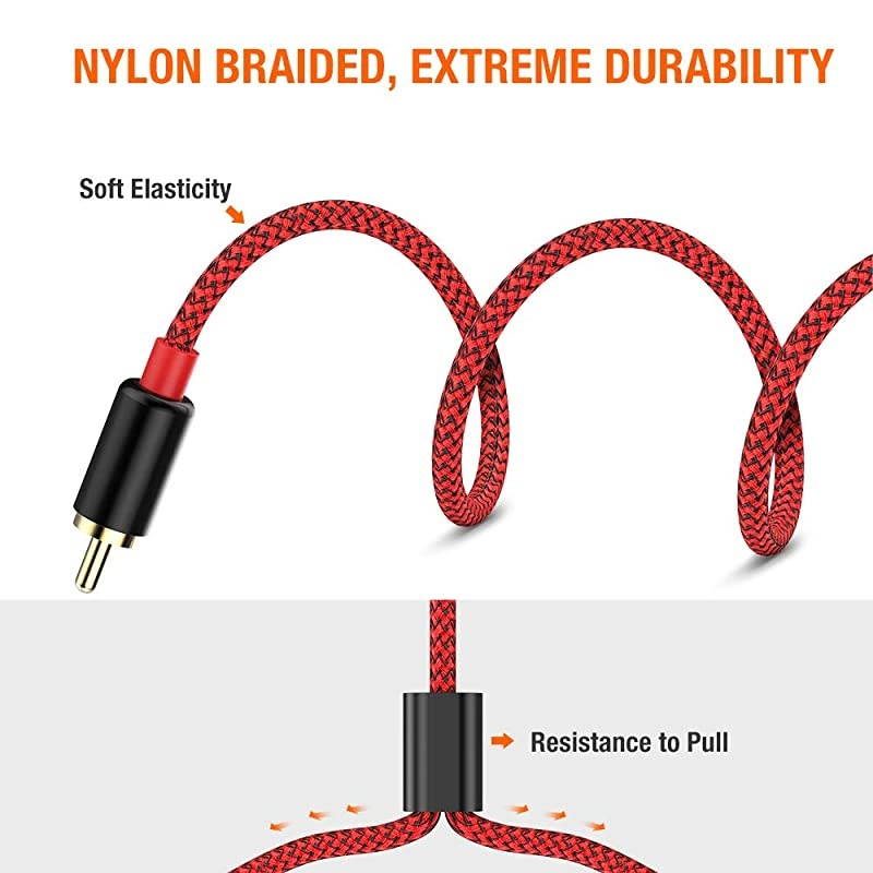 2 Pack RCA Cable  RCA to 35mm 6ft 18M HiFi Sound NylonBraided RCA to AUX Audio Cable Compatible with DJ Controller Speaker Turntable TV Car Stereo HiFi Amplifer Phone Red