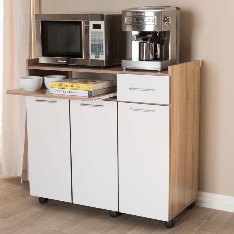 Charmain Modern and Contemporary Light Oak and Finish Kitchen Cabinet White/Brown - Baxton Studio