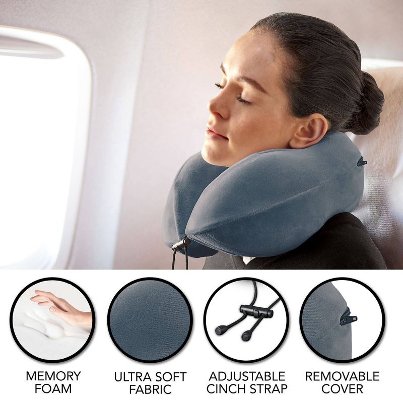 Brookstone Total Comfort Charcoal-Infused Travel Pillow - Blue