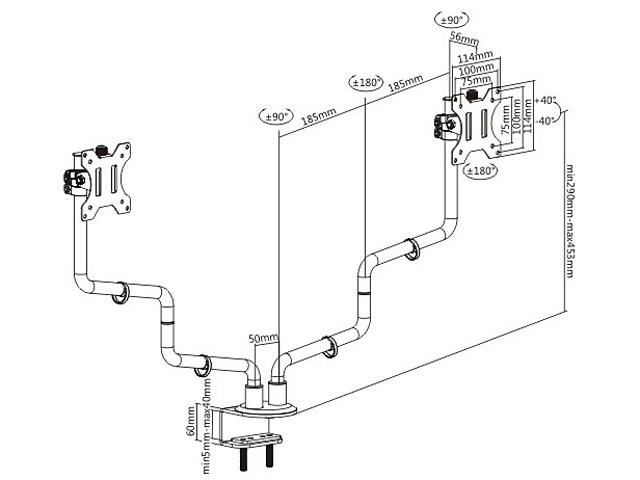 inland 05297 Black 17" - 32" Dual Full Motion Monitor Desk Mount