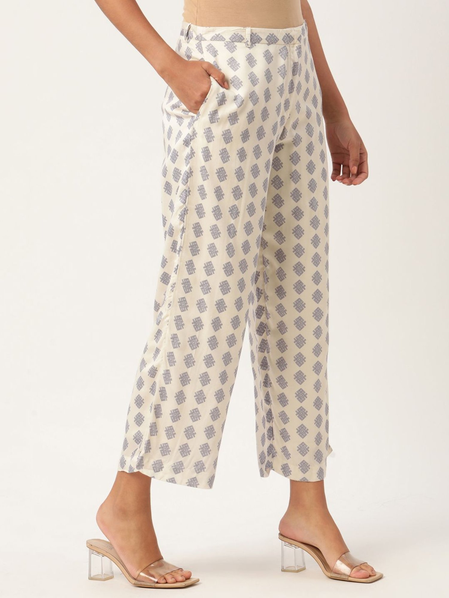 Rooted Beige & Blue Printed Trousers