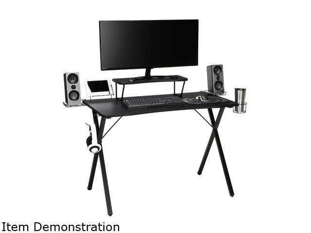 Essentials Collection 55" Gaming Computer Desk, 35" Monitor Shelf, X-Base, in Black/Black (ESS-1100-BLK-BLK)