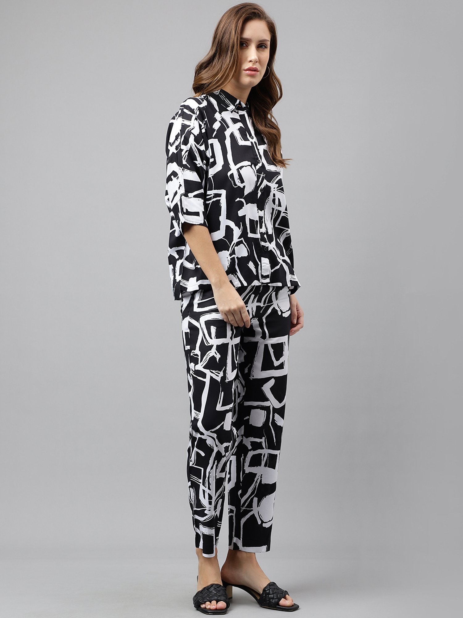 Melon by PlusS Blue Printed Shirt Pant Set