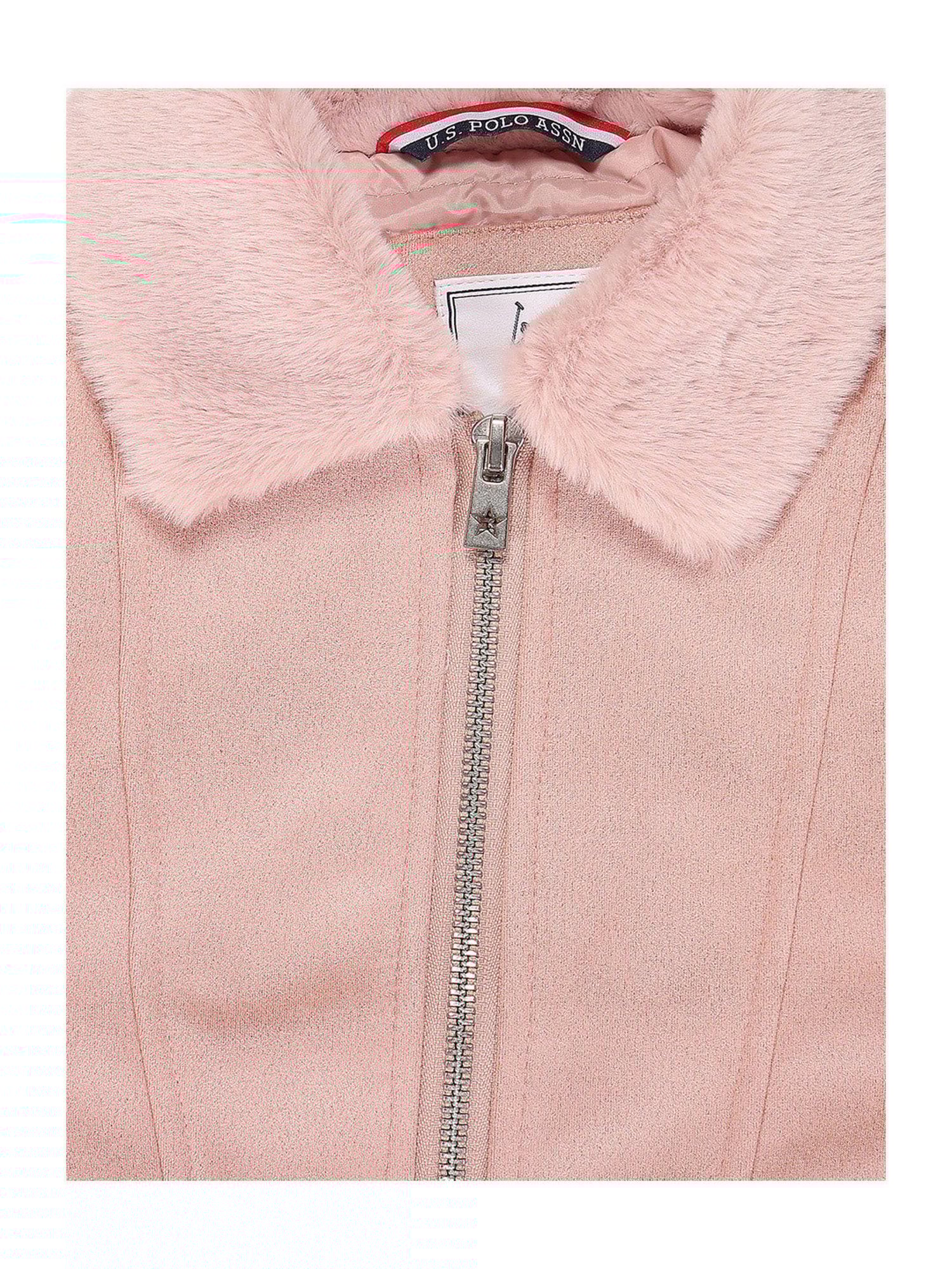 U.S. Polo Assn. Kids Pink Solid Full Sleeves Suede Jacket