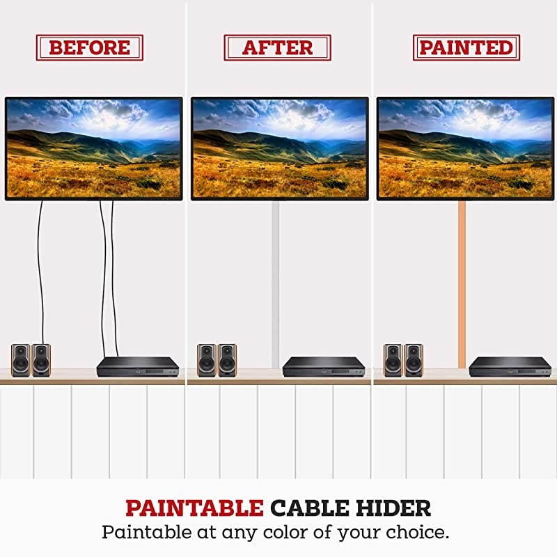 Cord Cover Organizer Extension Cable Concealer Raceway Management Kit Wall Mount TV Power Wires Hiding Protector System Home and Office Paintable White