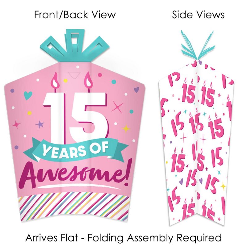 Big Dot of Happiness Girl 15th Birthday - Table Decorations - Teen Birthday Party Fold and Flare Centerpieces - 10 Count