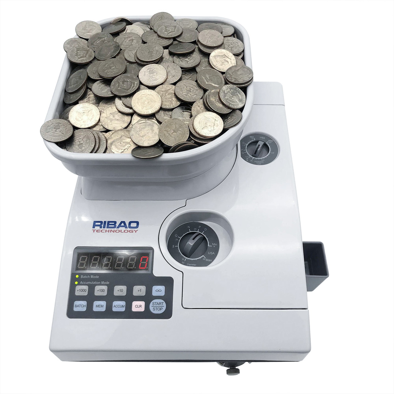 Ribao CS-2000 Heavy Duty Coin Counter and Sorter with Large Hopper Capacity