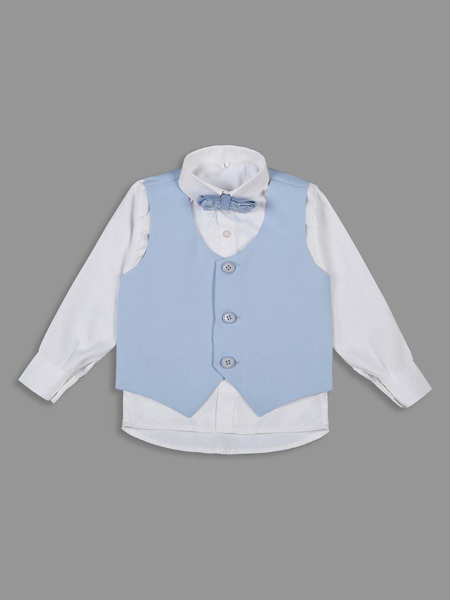 Kids Island Boys Blue & White Embroidery Full Sleeves Suit Set