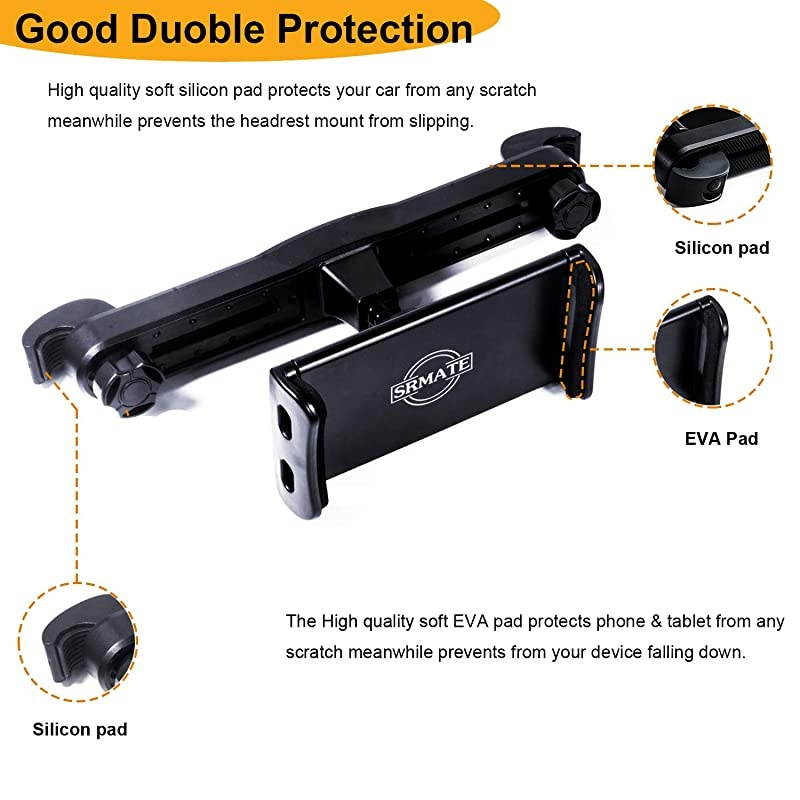 Headrest Tablet Mount,  Car Headrest Tablet Holder Stand Cradle for 4.7-12.9" Devices iPad Pro Air Mini, Galaxy Tabs,Phones and Tablets - Black