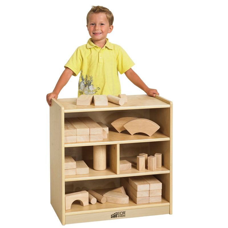 ECR4Kids Building Block Storage Cart - 4-Cubby Birch Cabinet on Casters, 24" H