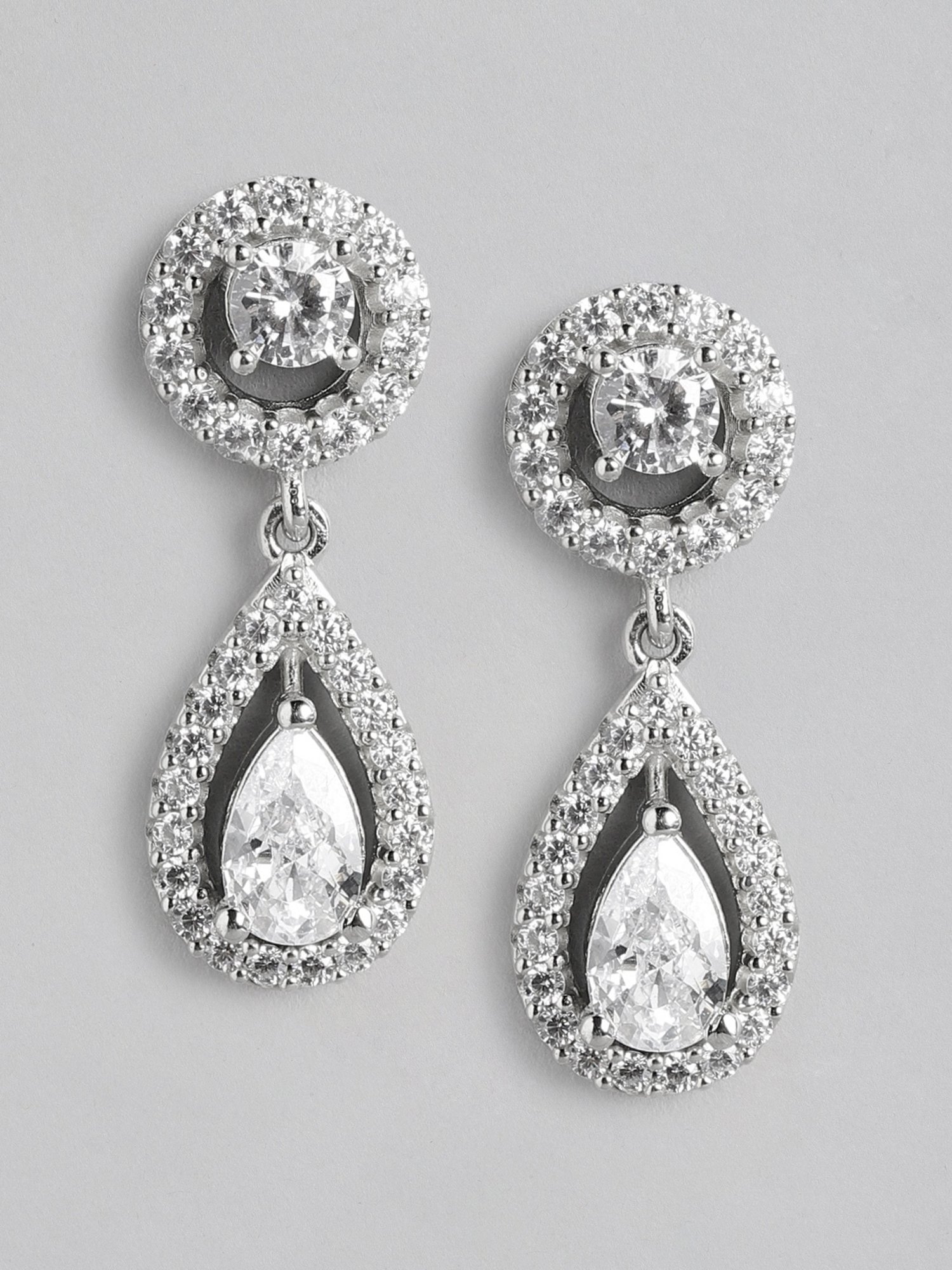 Zavya 92.5 Sterling Silver Crystal Cascade Drop Earrings for Women