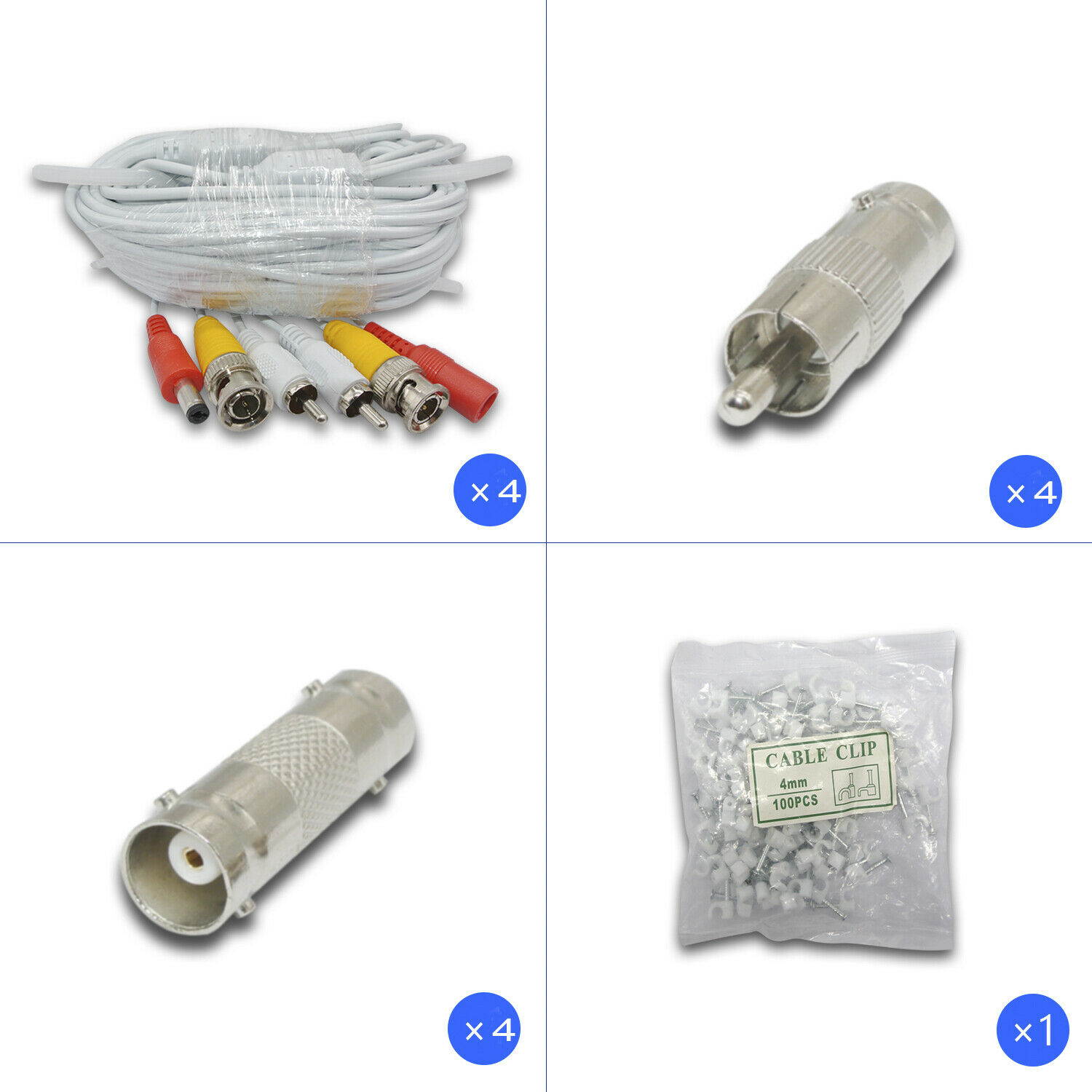 4X 60ft/roll 18.3m BNC DC cable Audio ,Premade Siamese Video for CCTV DVR camera