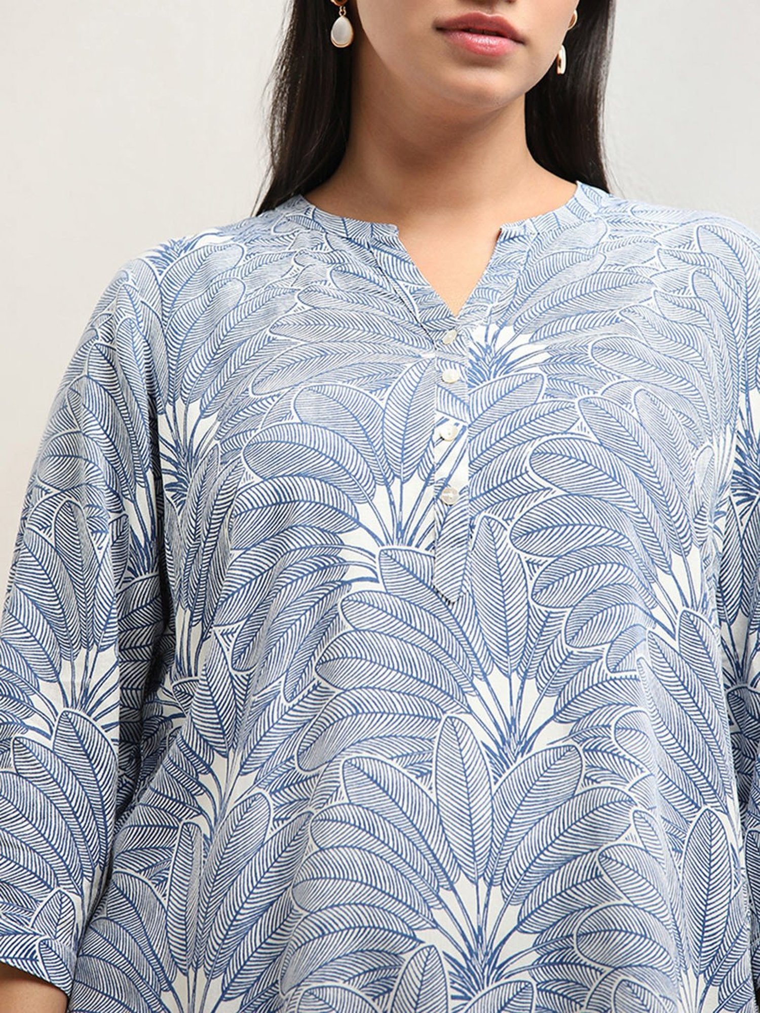 Diza by Westside Indigo Leaf Design Straight Kurti