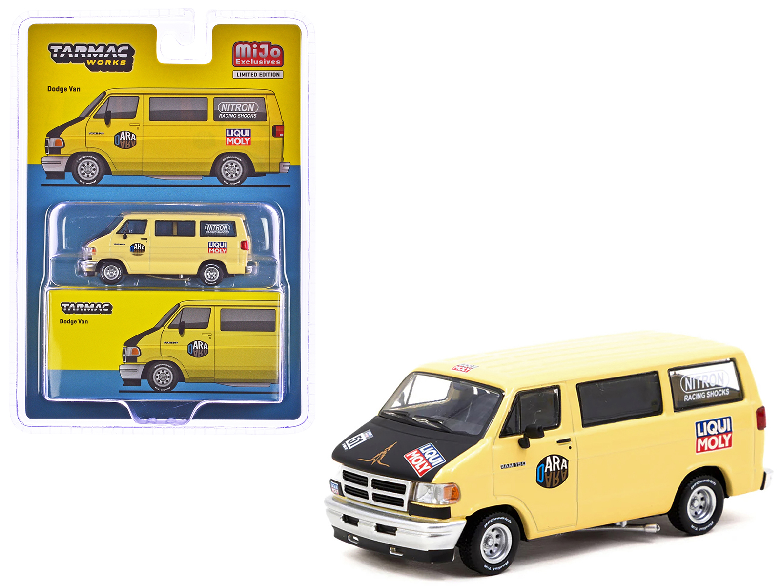 Dodge Ram 150 Van Yellow with Black Hood and Graphics "Global64" Series 1/64 Diecast Model by Tarmac Works