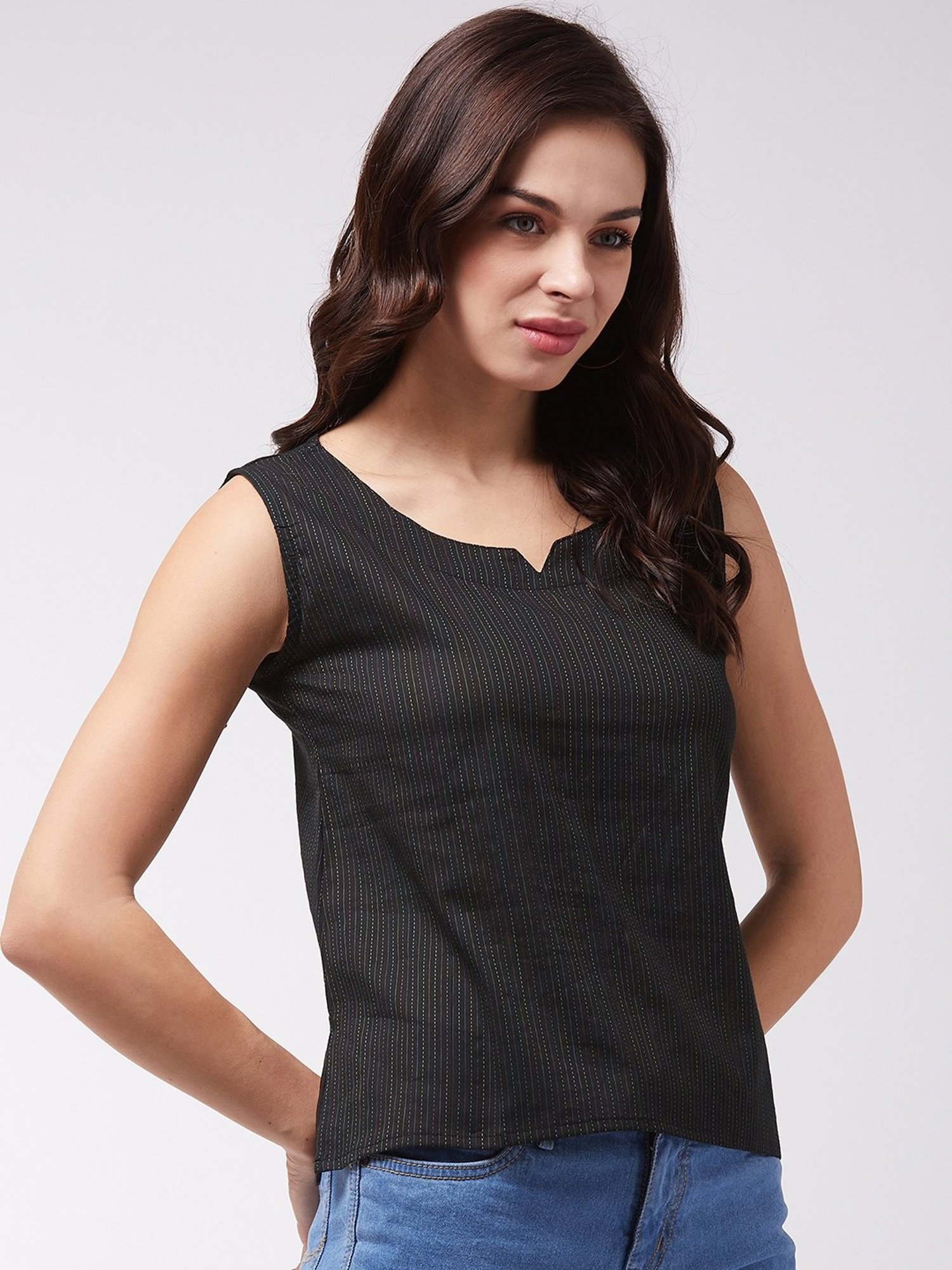Inweave Black Cotton Printed Top