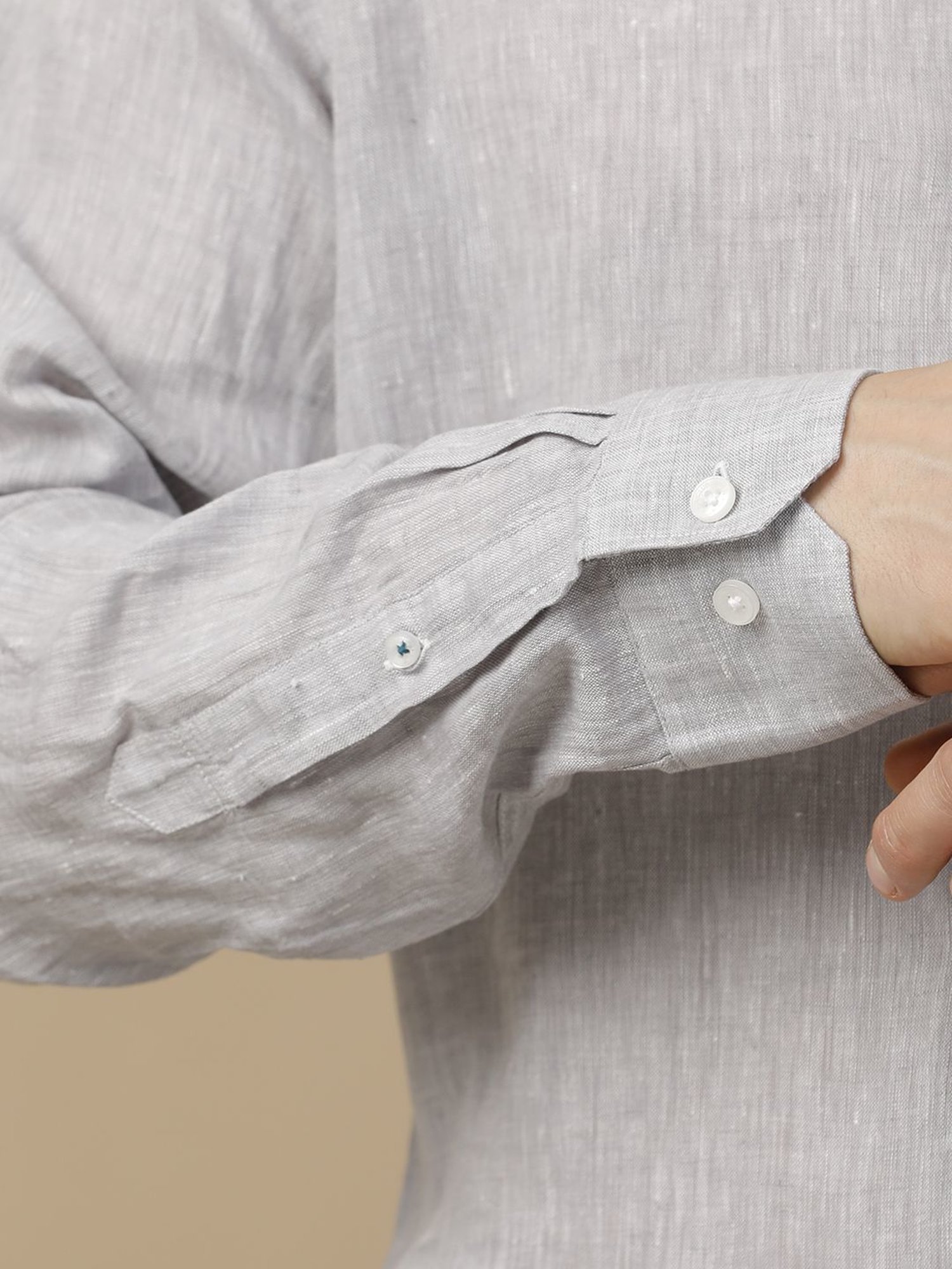 Linen Club Grey Linen Contemporary Fit Texture Shirt