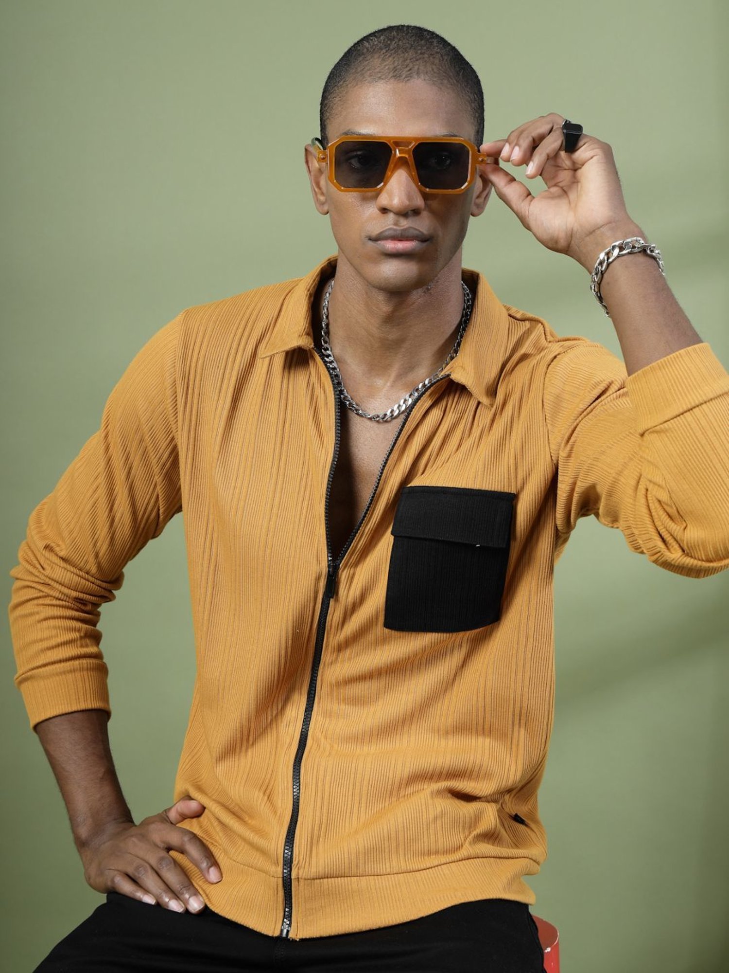 Rigo Light Brown Cotton Relaxed Fit Striped Polo T-Shirt