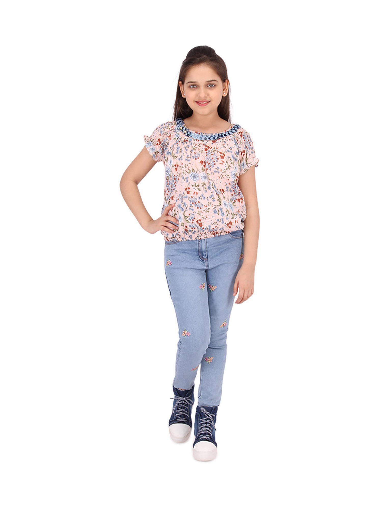 Cutecumber Kids Peach Floral Print Top