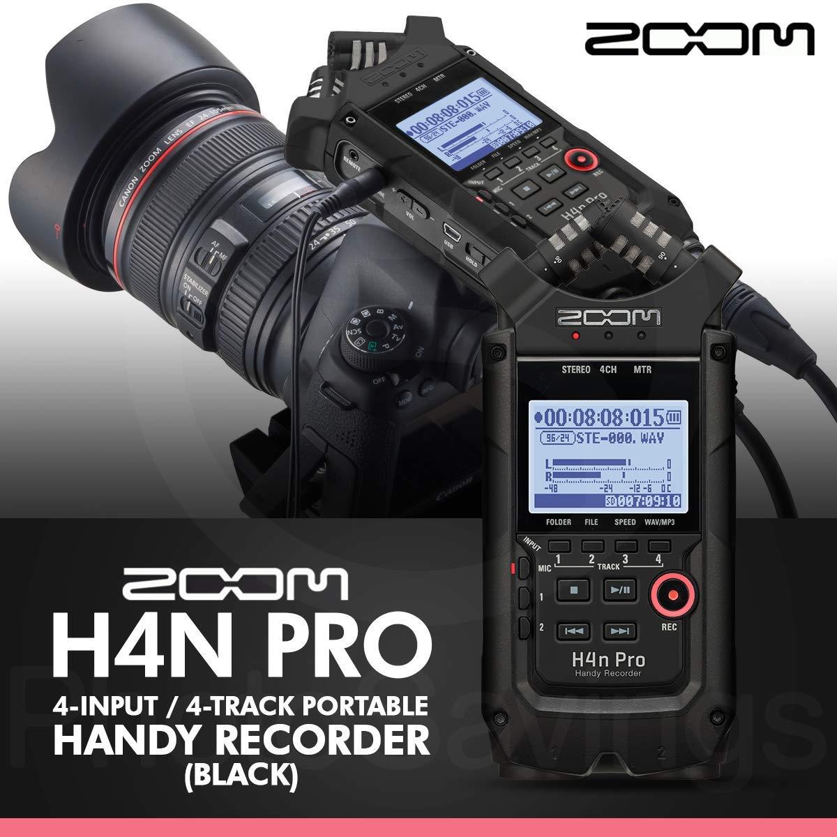 Zoom H4nPro Four-Channel Handy Audio Recorder (Black) &ndash; Musicians Accessory Pack Kit w/ 32GB Card, Dynamic Handheld Microphone & Cable along with Deluxe Bundle