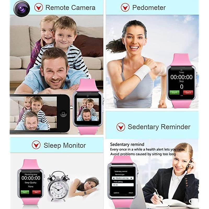 Watch Bluetooth Watch Phone with SD Card Pedometer Call Text Notification Music Player Camera Compatible for Android Samsung Huawei and iPhone Partial Functions for Women Ladies Girls