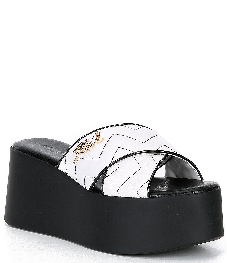 KARL LAGERFELD PARIS Ramona Chevron Stitch Leather Platform Wedge Slides