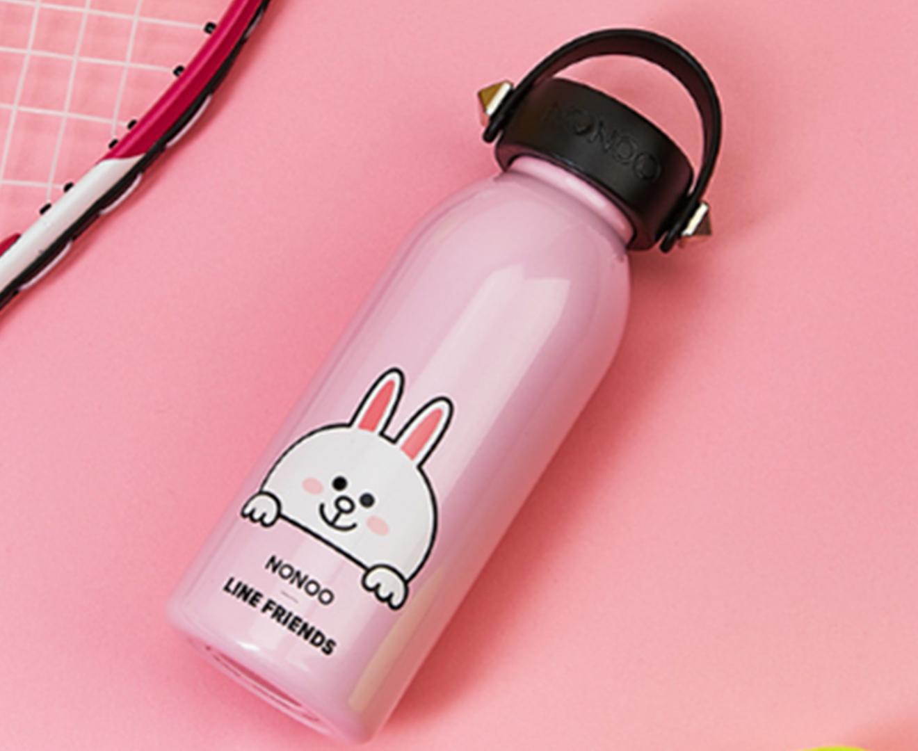 Select Mall 360ml Large Capacity Stainless Steel Cartoon Vacuum Flask Sports Bottle Suitable for Children Outdoor Travel-Pink