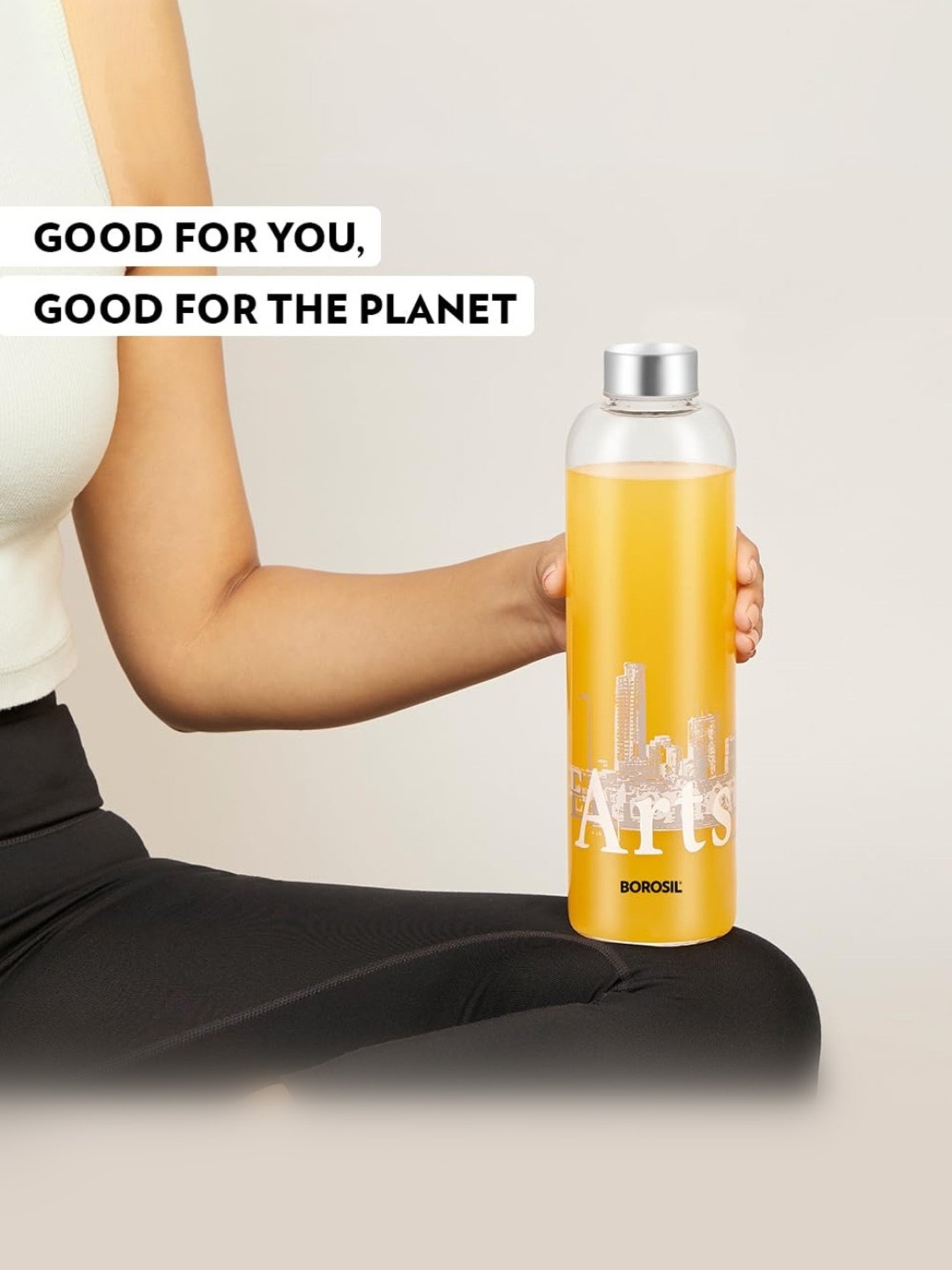 Borosil Water Bottle with Fridge Safe & Leakproof (Transparent, 1000 ml)