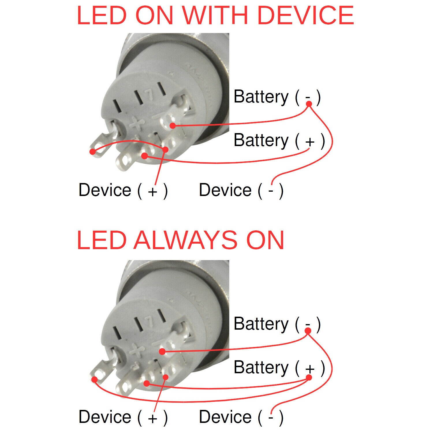 16mm 12V Momentary Push Button Power Switch Stainless Steel Red LED Waterproof
