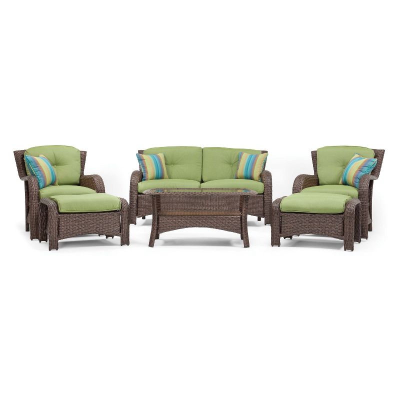 La-Z-Boy Outdoor Sawyer 6pc Wicker Outdoor Seating Set with Sunbrella Spectrum Cilantro Cushion