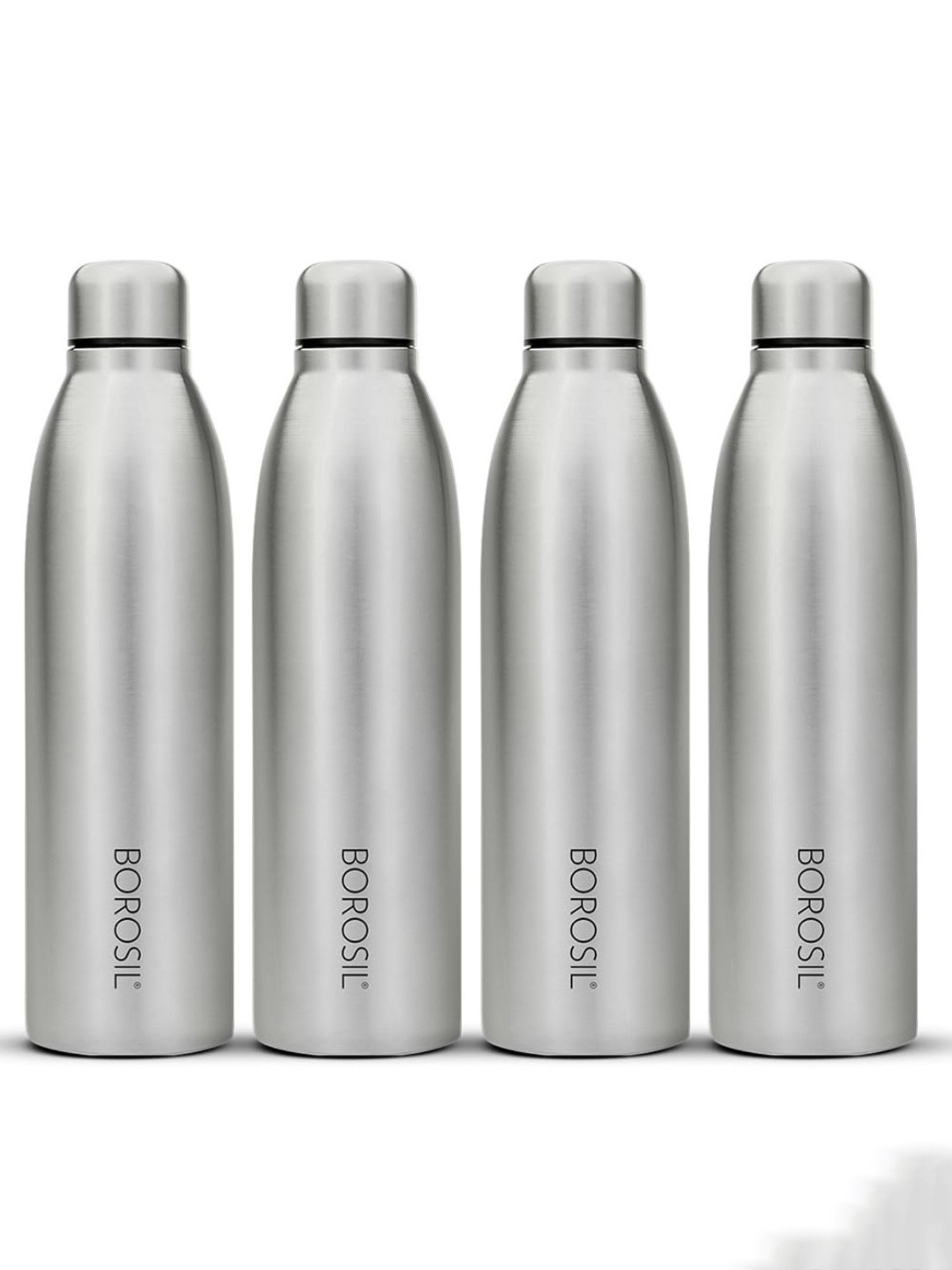 Borosil Water Bottle with Leak-Proof Set of 4 (Silver, 950 ml)
