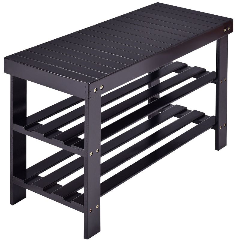 Costway 3 Tier Bamboo Shoe Rack Bench Storage Shelf Organizer Entryway Home Furni Black