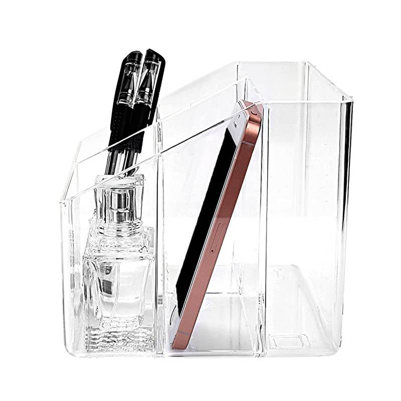 Clear Desktop Acrylic TV Remote Control Mobile Phone Storage Holder Organizer Caddy
