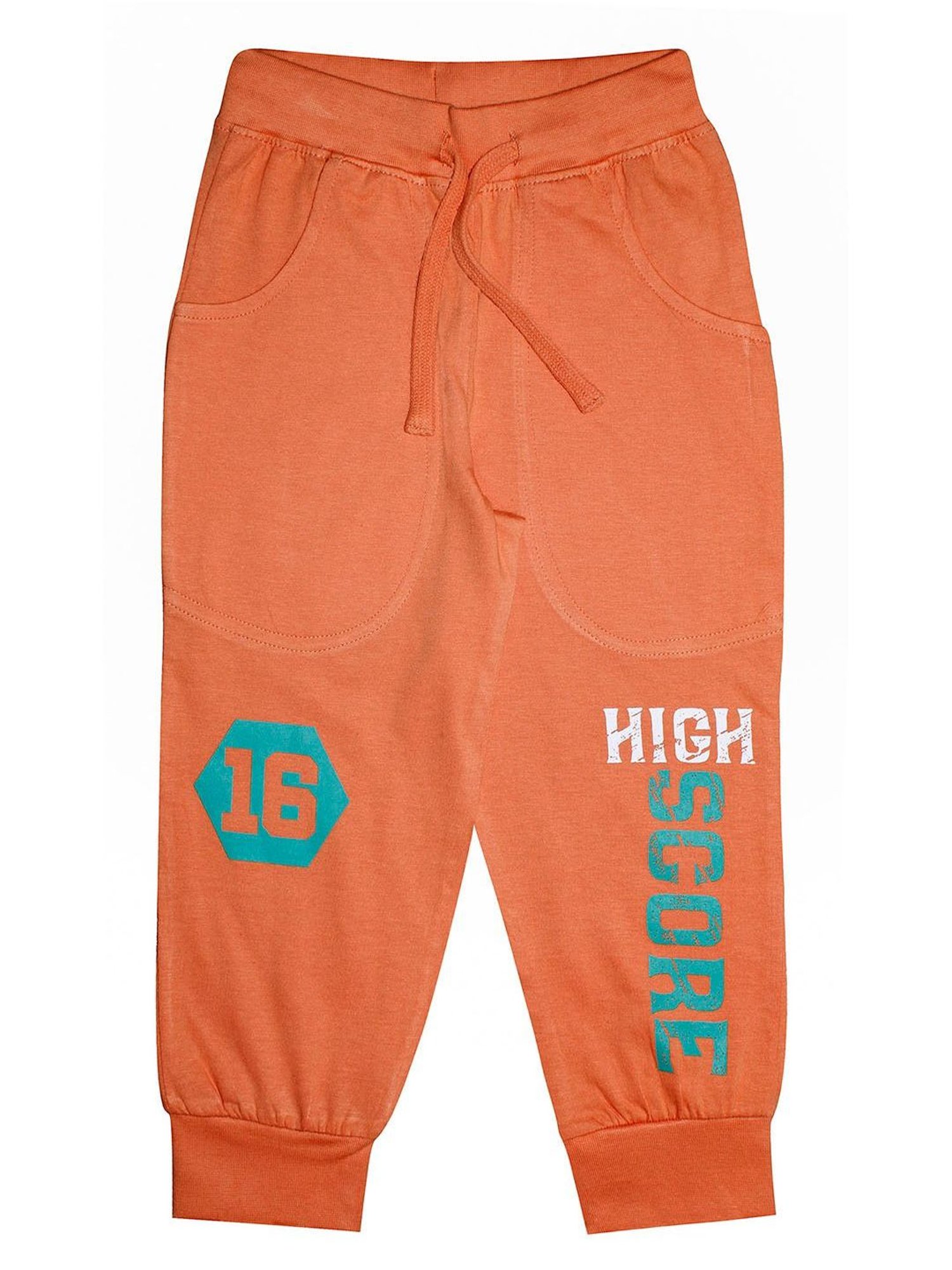 Kiddopanti Boys Orange Printed Trackpants
