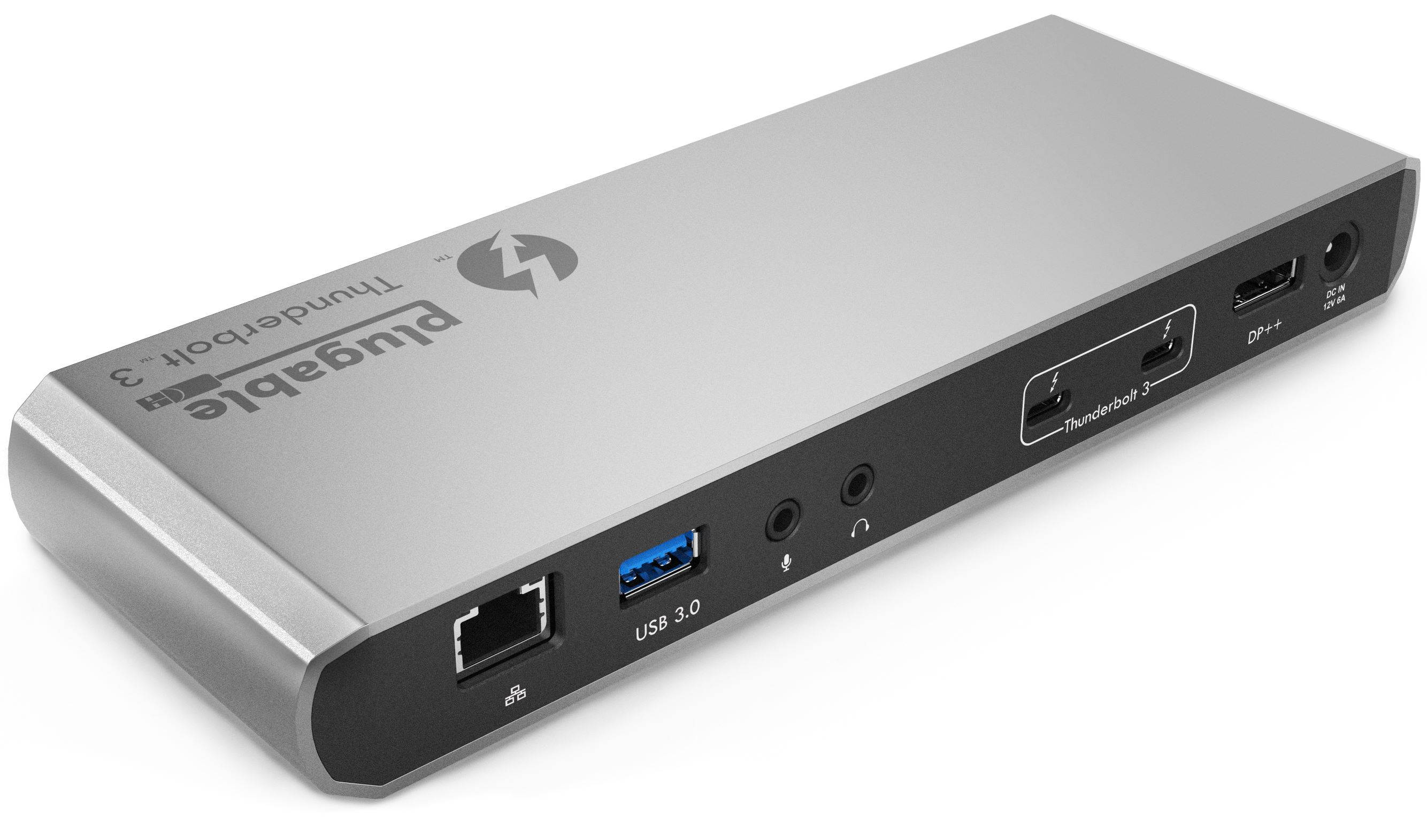 Plugable Thunderbolt 3 Dock, Enables Extra Displays, Wired Network, Audio, and More USB Ports, Compatible with Thunderbolt 3 Macs and PCs (4K DisplayPort or HDMI Display, No Host Charging)