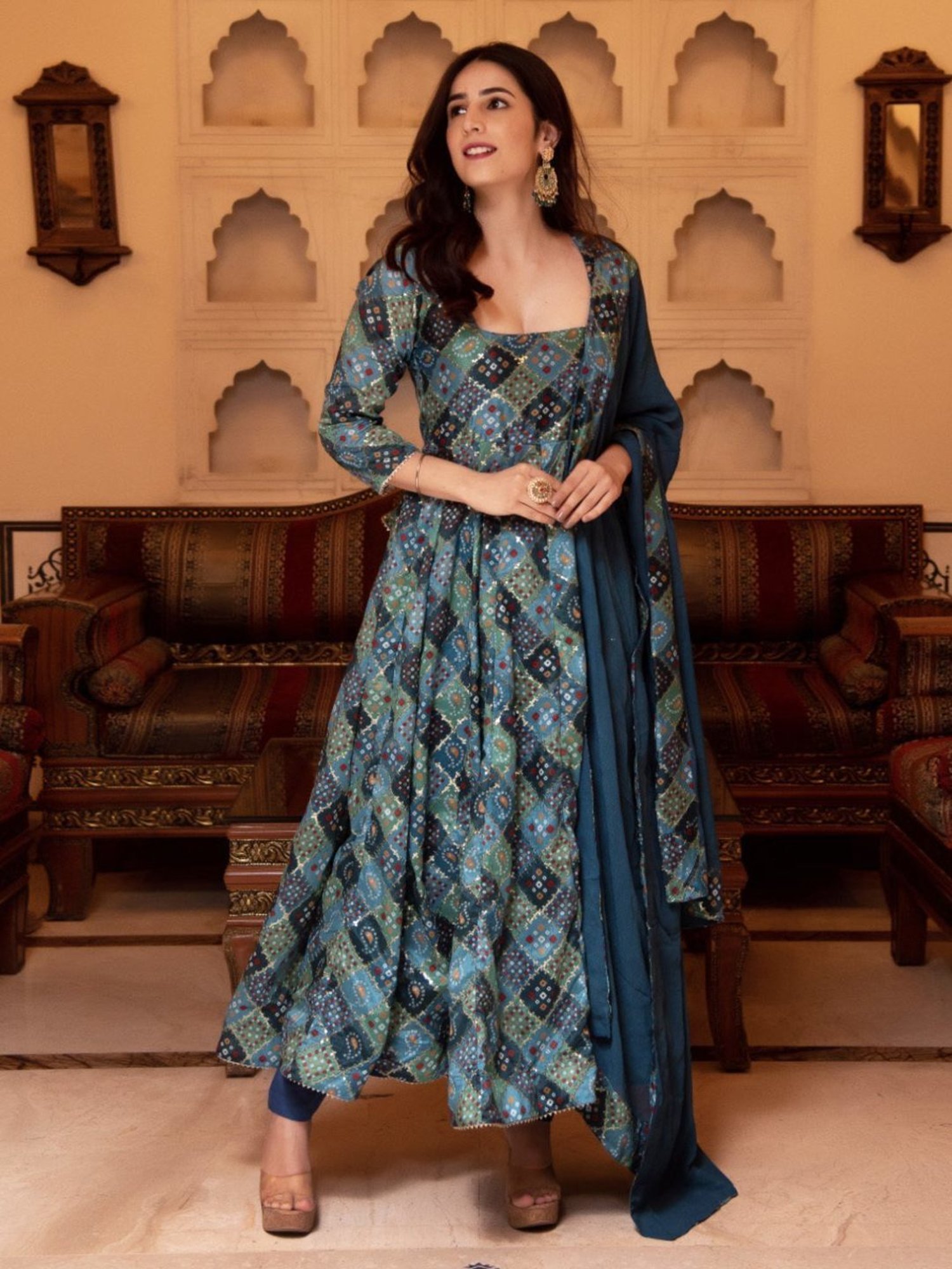 Calmna Naaz Sequin Blue Anarkali Suit Set