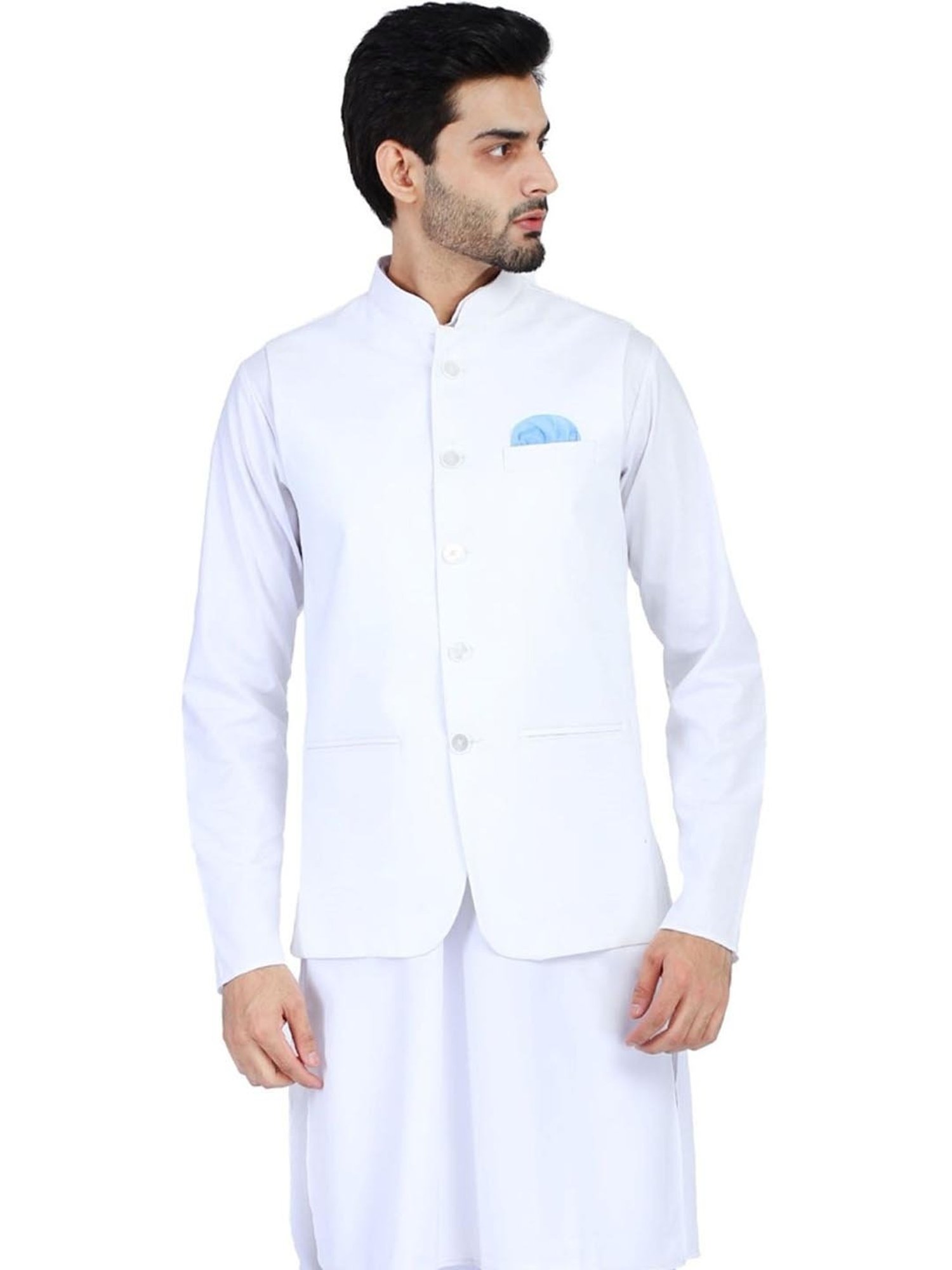 TAHVO White Cotton Slim Fit Nehru Jacket