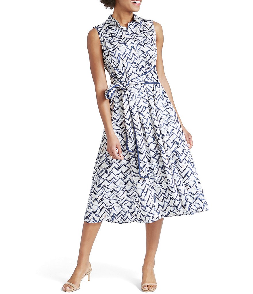 NIC + ZOE Stretch Cotton Lookout Sketched Print Midi Shirtdress