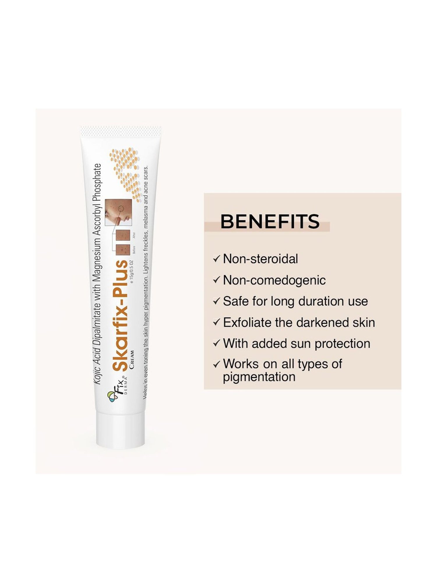 Fixderma Skarfix Plus Cream For Dark Spots, Melasma, Hyperpigmentation & Uneven Skin Tone - 15 gm