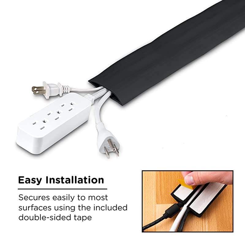 Black 10 Ft Floor Cord Cover Rubber Low Profile Cable Protector 49628