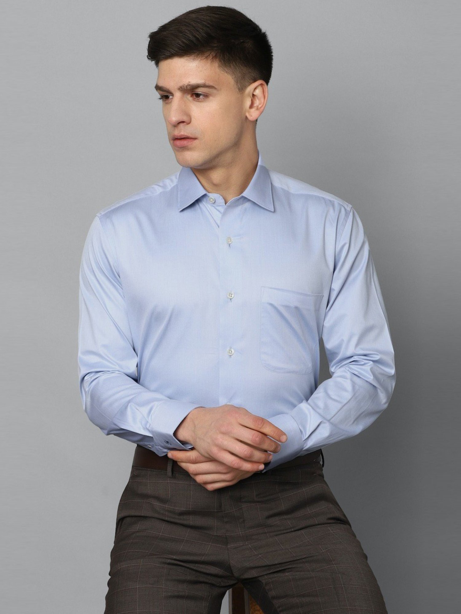 Luxure By Louis Philippe Blue Cotton Regular Fit Self Pattern Shirt