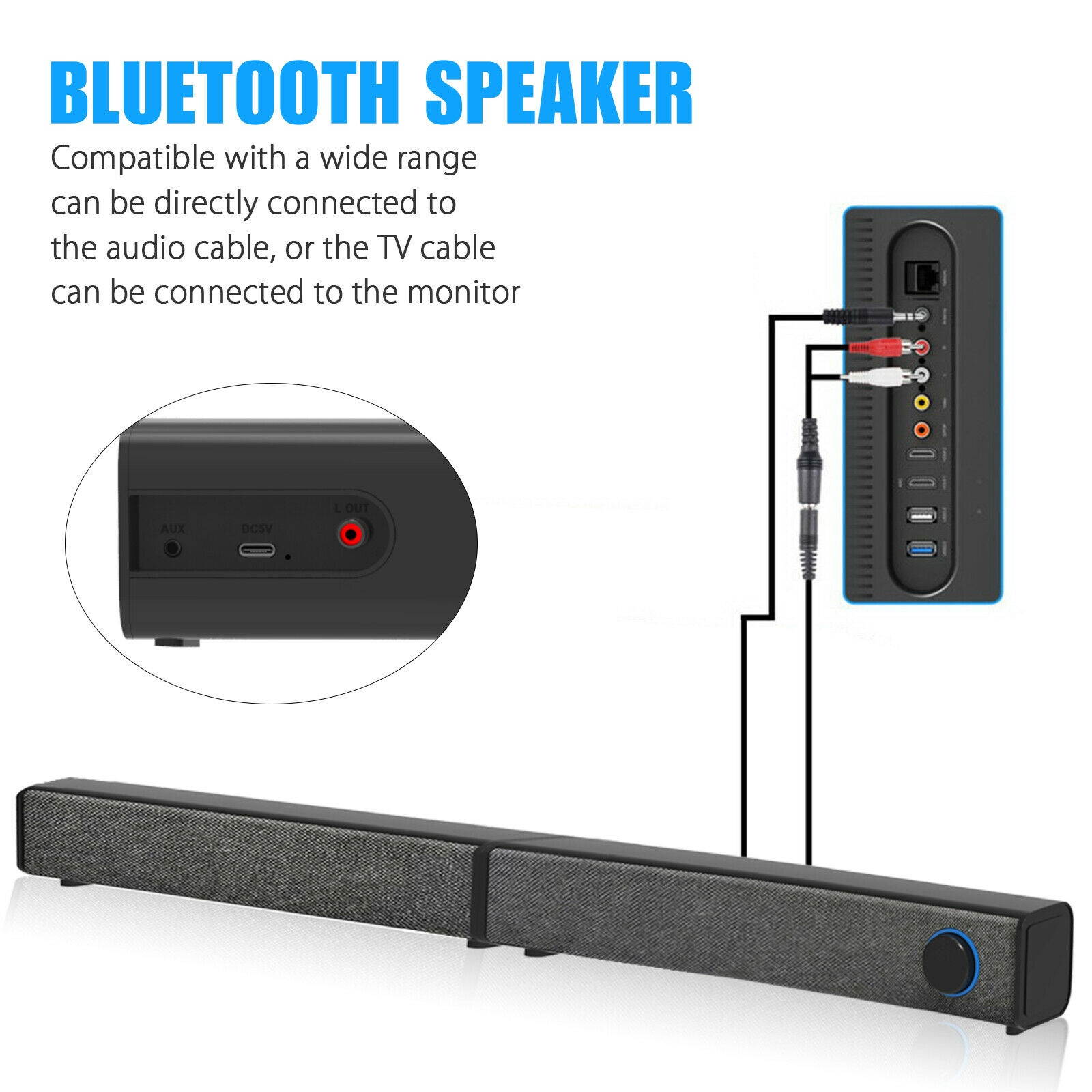 Wireless Bluetooth Speaker Sound Bar Home Theater TV Stereo Detachable Subwoofer