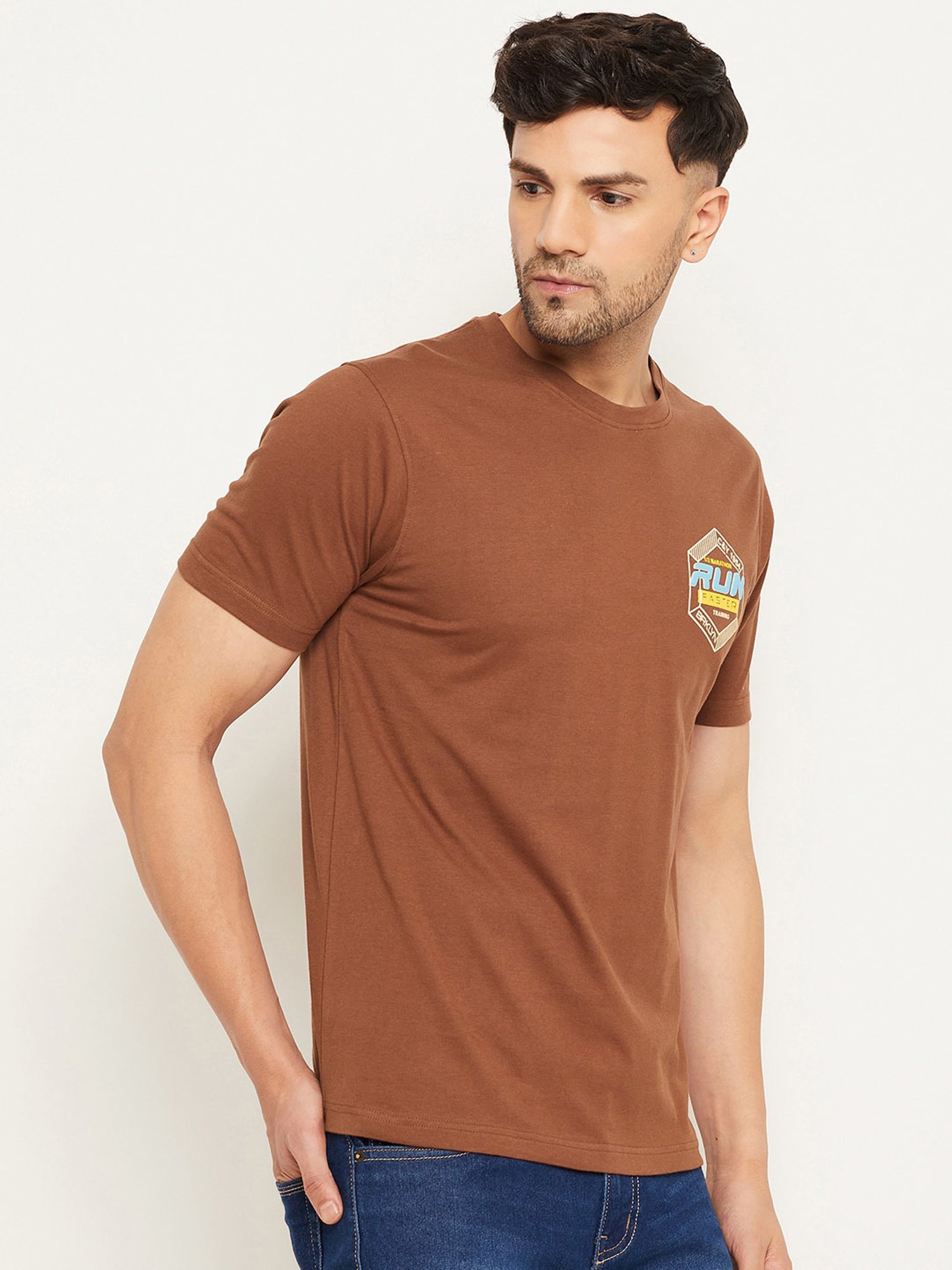Club York Coffee Brown Regular Fit Printed Crew T-Shirt
