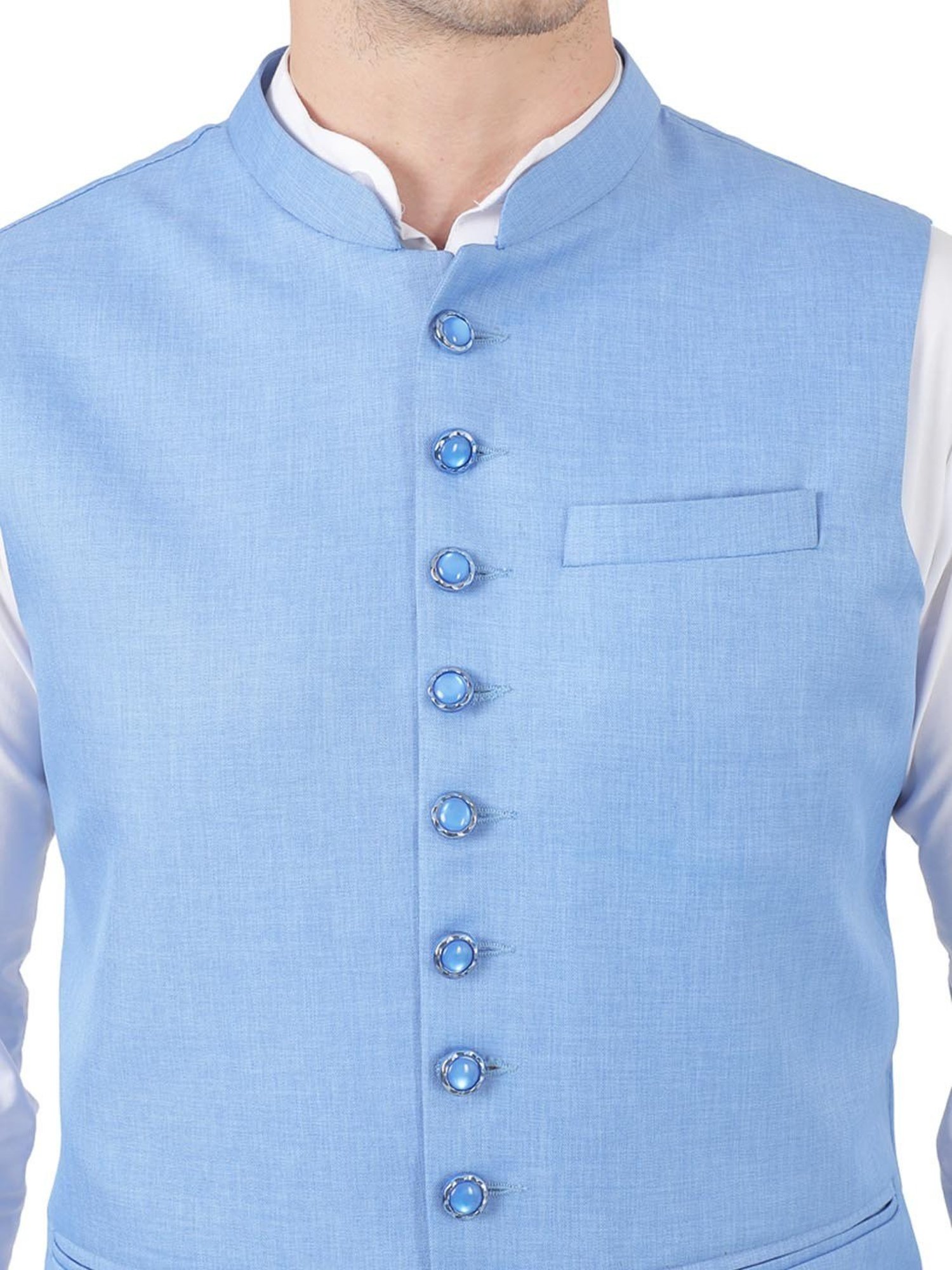 TAHVO Light Blue  Slim Fit Nehru Jacket